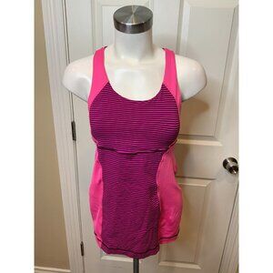 Lululemon Energy Tank Top Pink Striped Strappy Athletic, Size 4